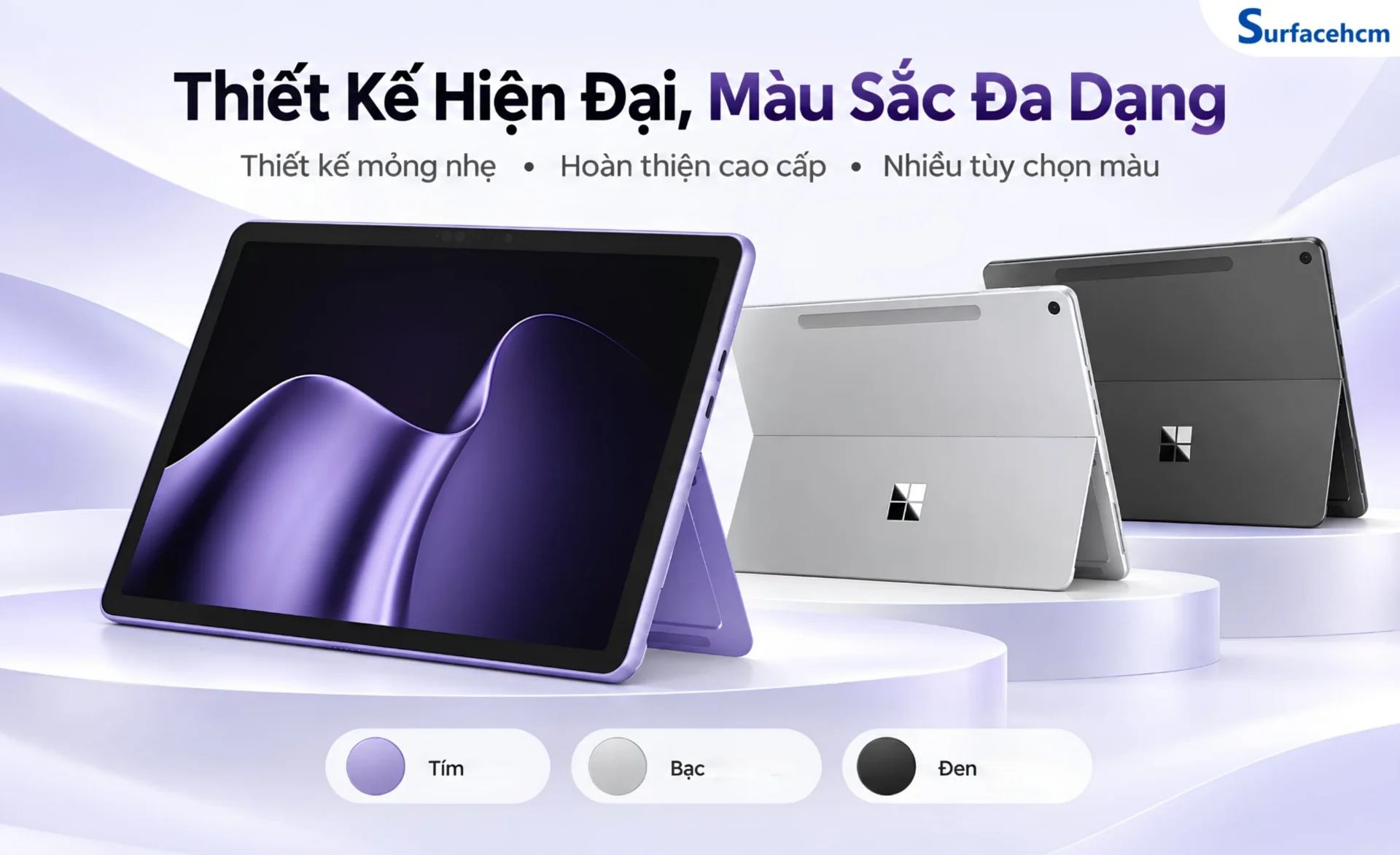 Surface Pro 12 inch thế hệ thứ 2 có ba màu: Đen, Bạc và Tím