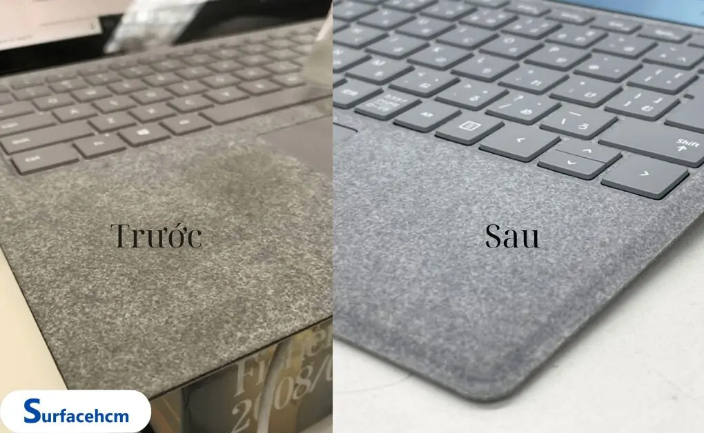 Trước và sau khi vệ sinh bàn phím Alcantara