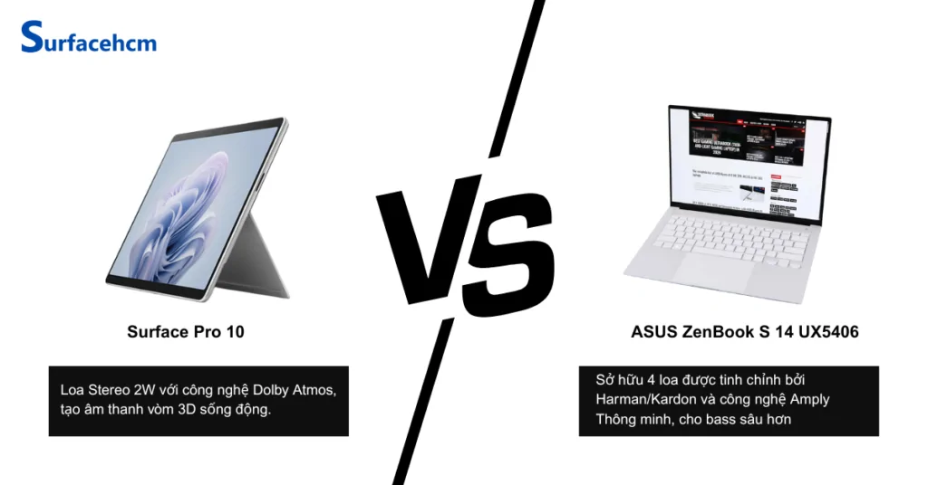 am thanh surface pro 10 va asus zenbook s 14 ux5406