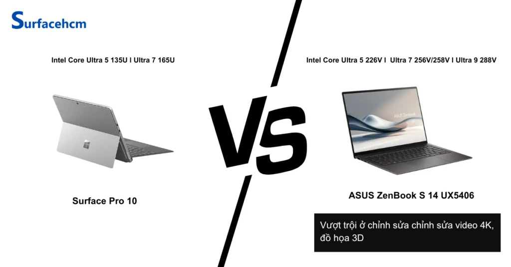 cau hinh va hieu suat surface pro 10 va asus zenbook s 14 ux5406
