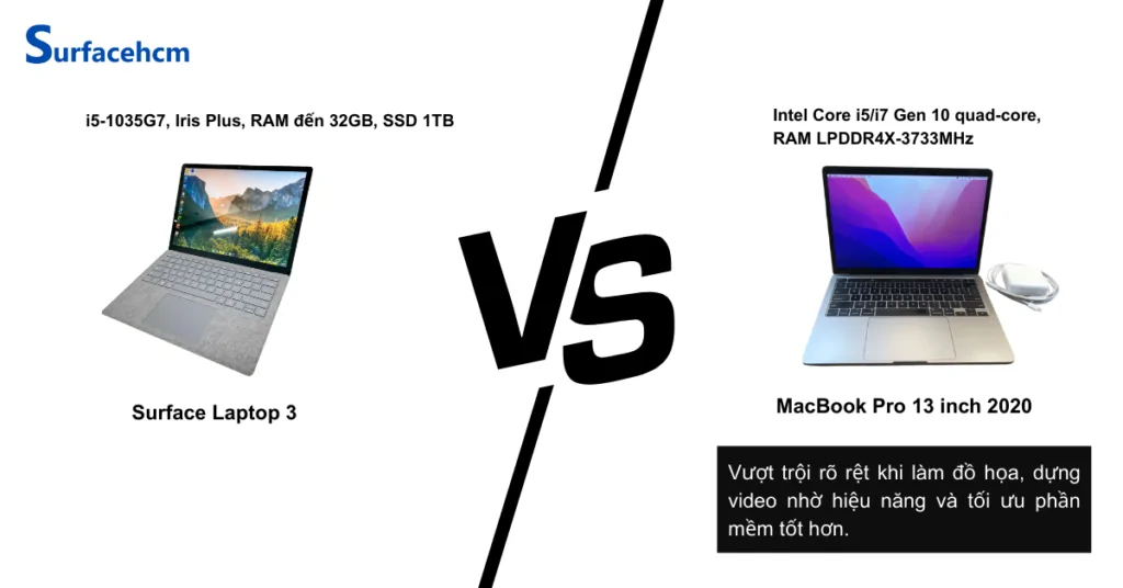 Cấu hình và hiệu suất Surface Laptop 3 13.5 inch và MacBook Pro 13 inch 2020