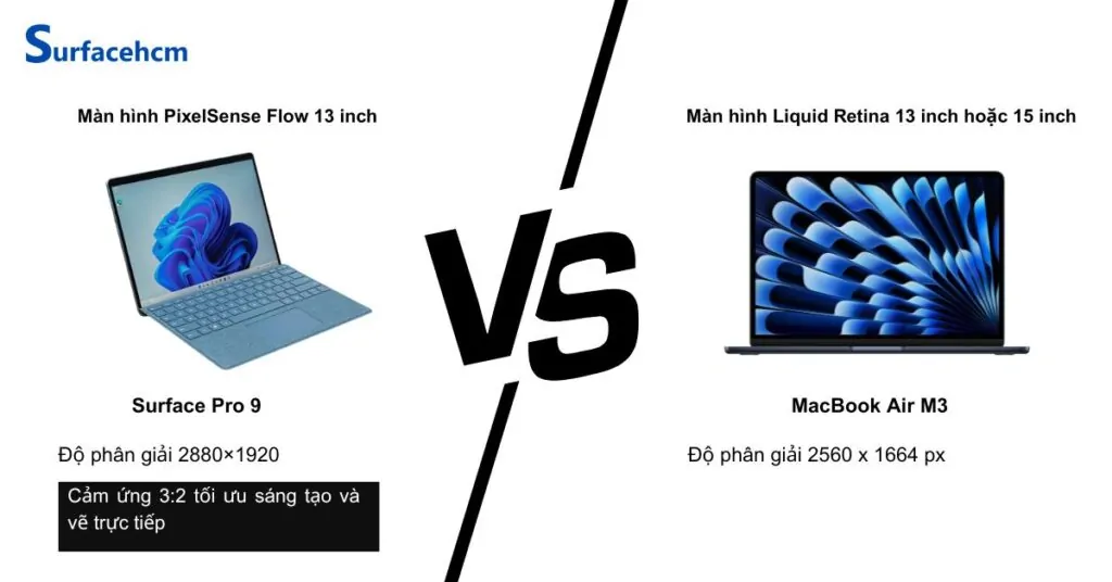 Màn hình Surface Pro 9 vượt trội hơn về độ mượt và có thể cảm ứng bằng bút