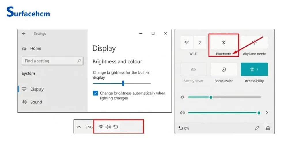 Tiết kiệm pin laptop Surface bằng cách tắt nhanh wifi, bluetooth tại Action center hoặc trong setting