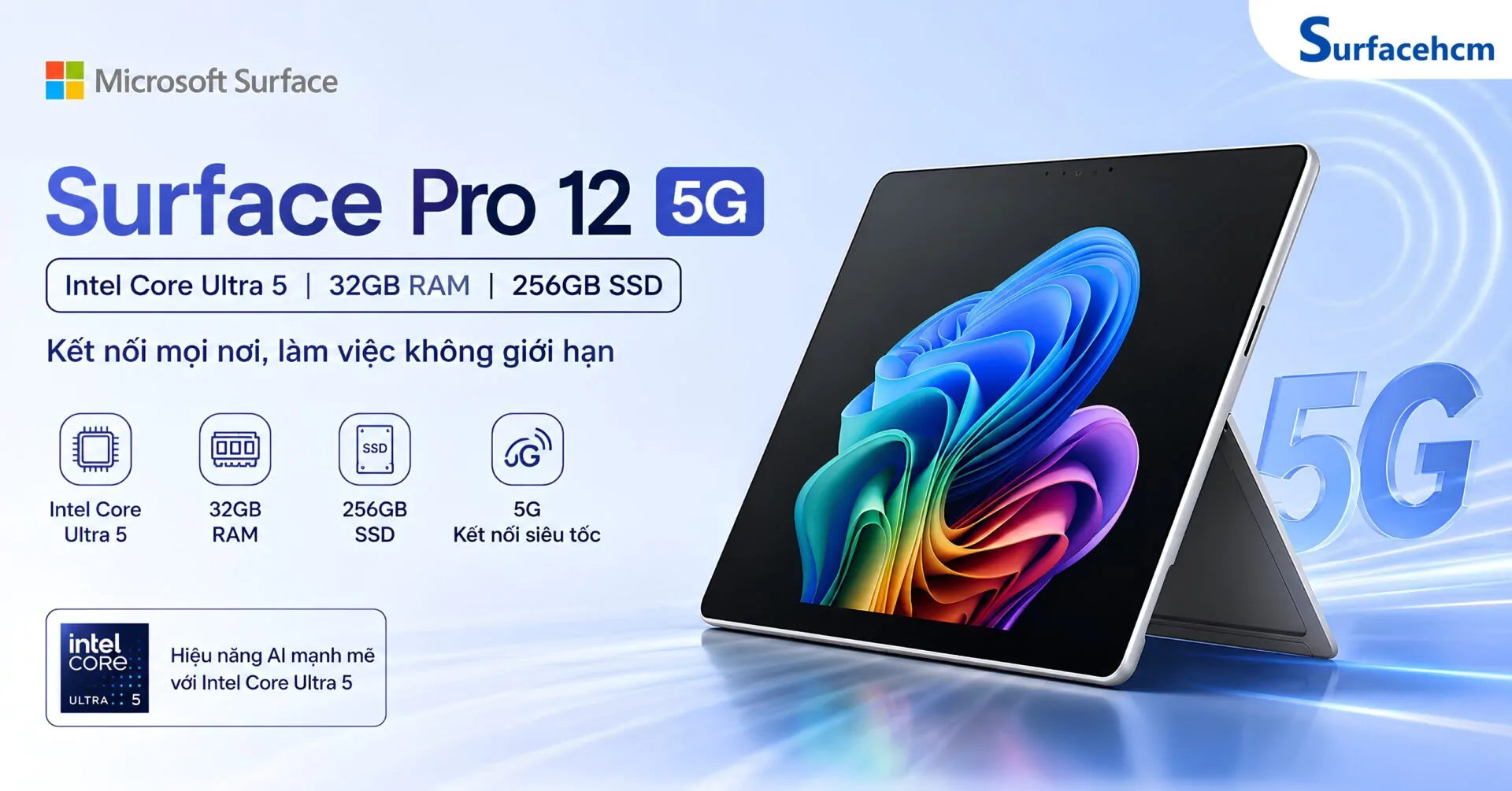 Surface Pro 12 5G Intel Core Ultra 5 32GB 256GB Chính Hãng