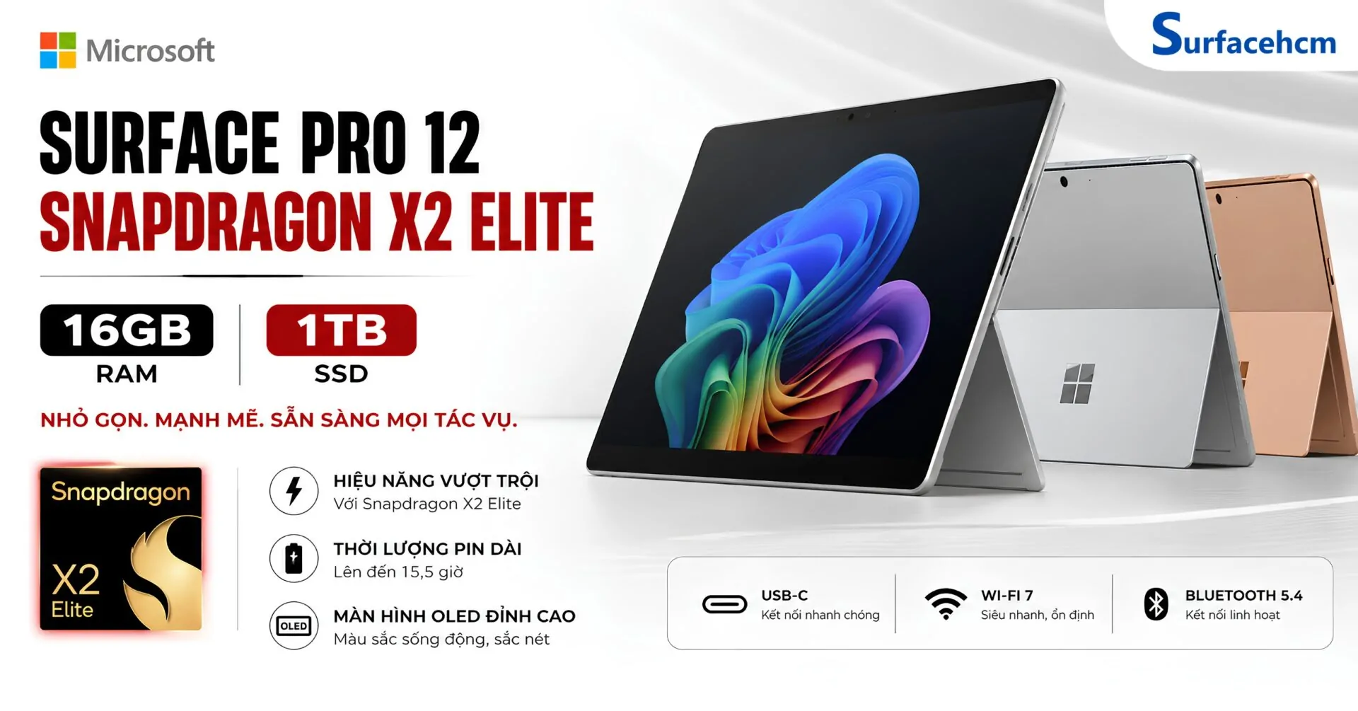 Surface Pro 12 Snapdragon X2 Elite 16GB 1TB Chính Hãng