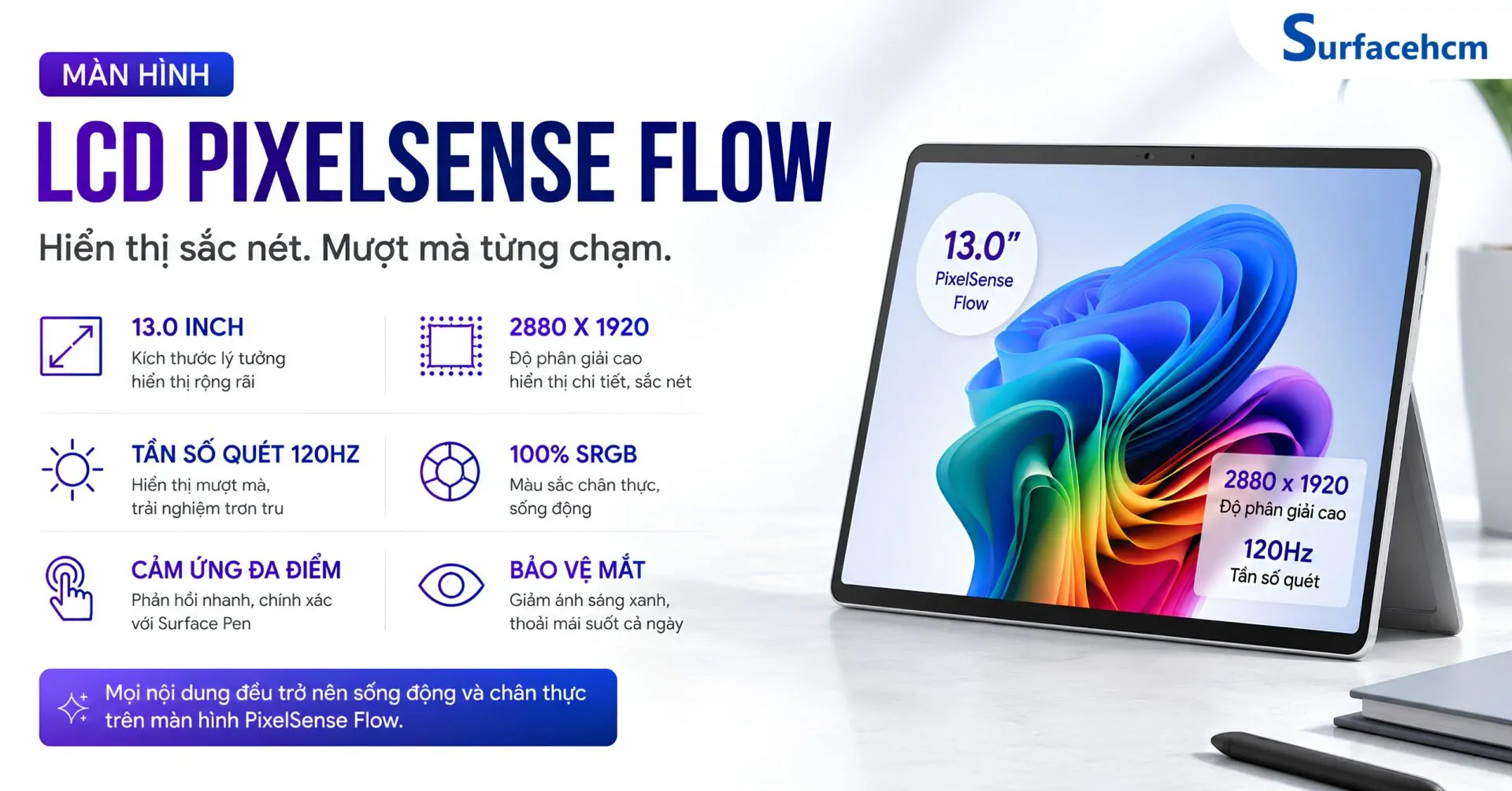 Màn hình PixelSense Flow độ phân giải cao lên đến 2880 x 1920